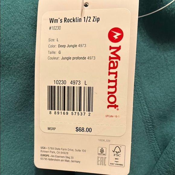 NWT Marmot Deep Jungle Rocklin 1/2 Zip Fleece Large - Picture 2 of 5